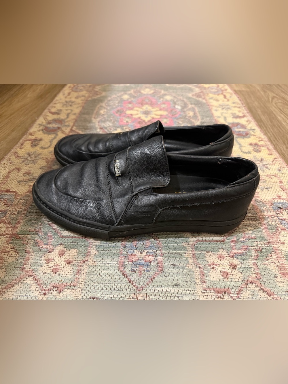 Globe Black Leather Slip-On Loafers for Men